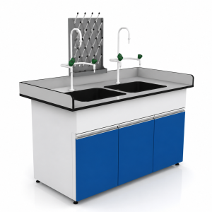 Bàn thí nghiệm áp tường 1500 có 2 chậu rửa